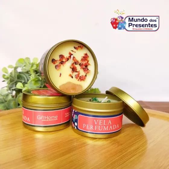 Vela Perfumada Decorativa | Aromática em Lata Dourada | Estilo Natalino | Relaxante e Cheirosa