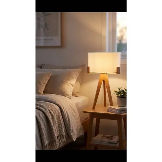 Abajur Luminária para Cabeceira Quarto em Madeira com Cupula Algodão Minimalista Decorativo Elegante Luminária de Mesa