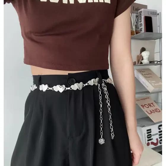 Cinto Corrente Coração Fofo Delicado Básico Casual Conto Feminino Moda Acessórios Em Alta Tendência