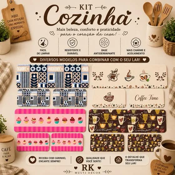 🔥 QUEIMA DE ESTOQUE – KIT TAPETES DE COZINHA ANTIDERRAPANTES 🔥