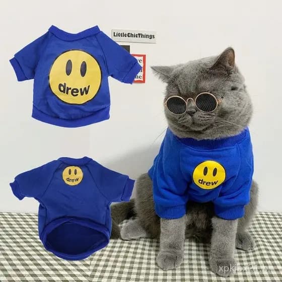 Moletom de Gato Sorridente Fashionável Roupas Impressas para Animais de Estimação Pulôver para Cães e Gatos Pequenos QTO