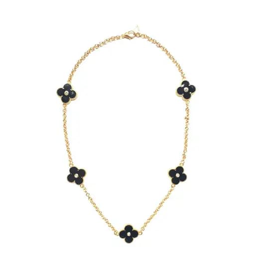 Colar Choker Feminino Virginia Trevo Preto Folheado A Ouro 18K Com Banho Verniz