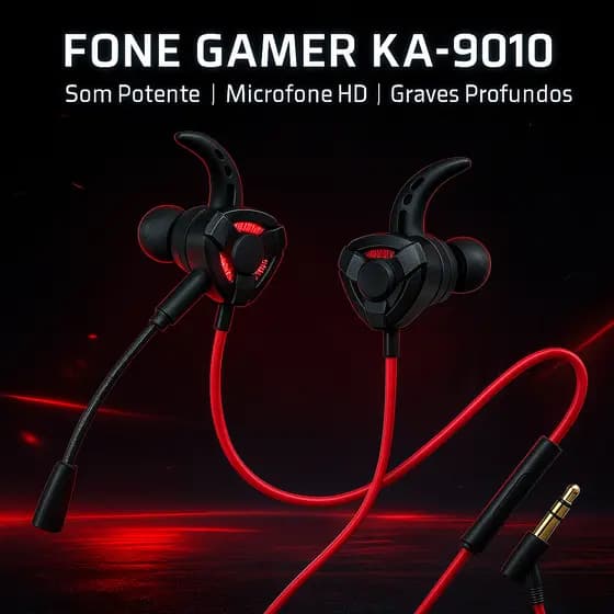 Fone Gamer KA-9010 Com Microfone Som Potente, Graves Profundos Design Esportivo Fone para Jogos