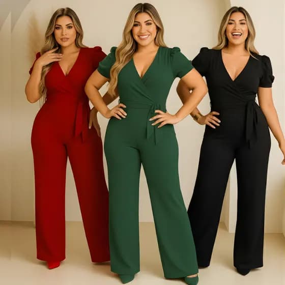 Macacao Feminino Manga Curta Canelado e Elastano Calça Pantalona Moda casual Blogueirinha Tendencia de Natal 2025