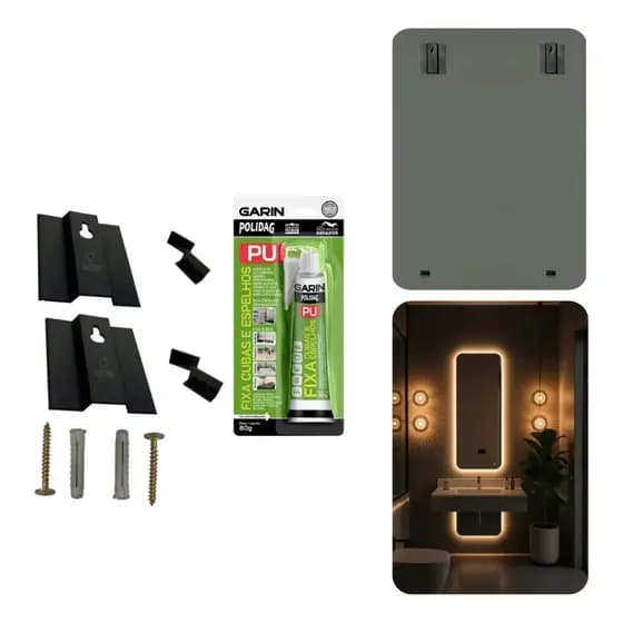 Kit com 2 Suportes Para Espelho com Cola E Parafuso fixa espelho e serve Para Pendurar Quadros e Placas