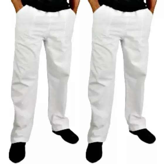 Calça Brim Branca Para Trabalho Com Bolsos Frontais Reforçado 100% Qualidade