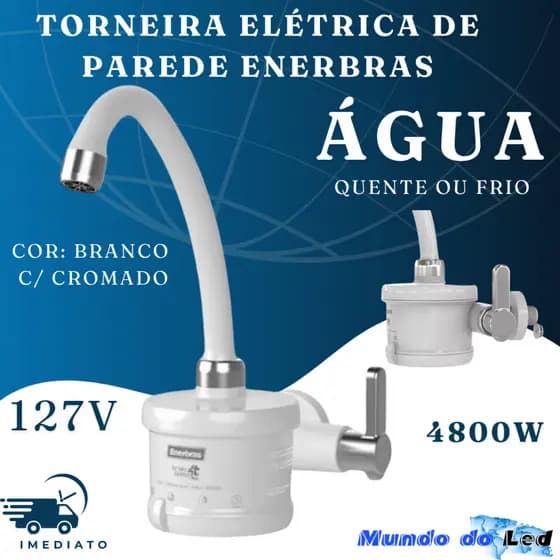 Torneira Elétrica Para Cozinha De Parede Agua Quente Cor Branco/Cromada 127v/4800w Enerbras