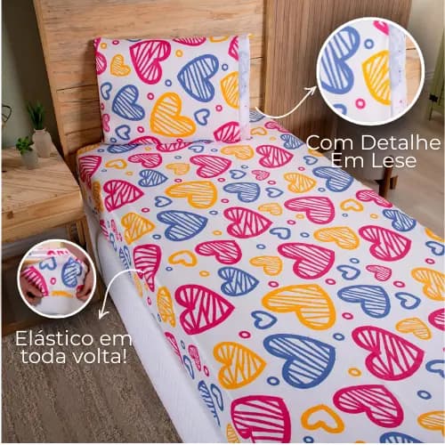 Jogo Cama Solteiro 2 Peças Menino e Menina Estampado Microfibra