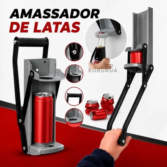 Amassador De Latas 475ml Compactador Abridor De Garrafas Para Reciclagem Cerveja Guarana Latinha Marca Kururuá
