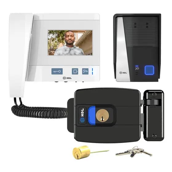 Kit Interfone Com Câmera Hdl E Fechadura Elétrica C90 Cilindro Longo 70mm Ajustável Vídeo Porteiro Completo Original