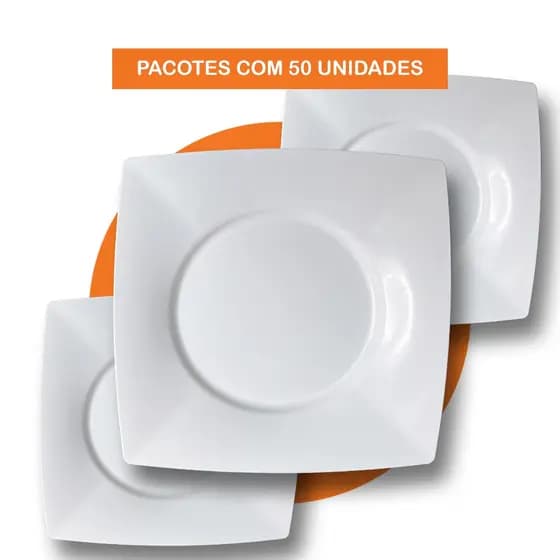 Jogo 50 Pratos Plásticos Branco Quadrado Fundo Refeição Festa Churrasco Porção Petiscos Reutilizável