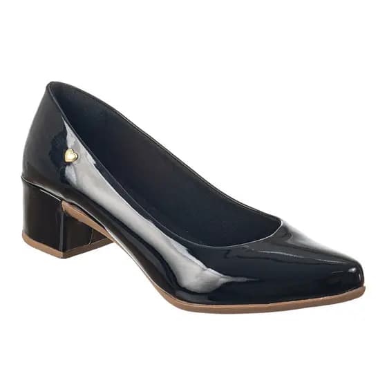 Sapato Social Scarpin Verniz Feminino Bico Fino Salto Grosso