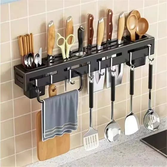 Suporte Parede Para Armazenamento De Facas 8 Ganchos 2 Porta Talheres Utensílios De Cozinha De Ferro com 60cm