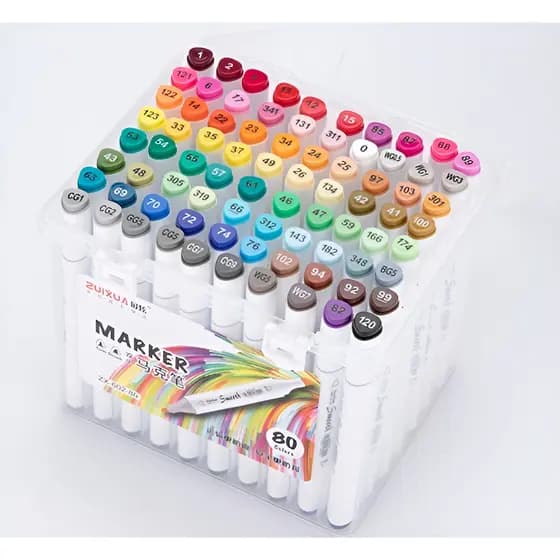 Kit Canetas Marcador Permanente Ponta Dupla 80 Cores + Pote