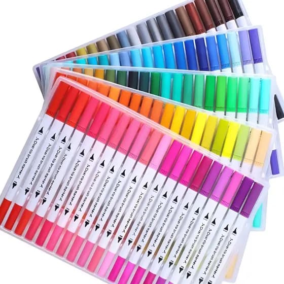 Kit Estojo Caneta Permanente Ponta Dupla Brush 48 Cores