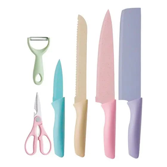 Conjunto Jogo De Facas Inox Profissional Colorido 6 Pçs Chef