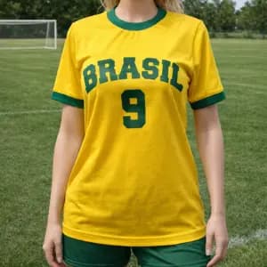 Camisa Brasil Copa Amarela, Verde, Branca Nº 9 – Modelo Feminino look copa brasil camiseta esportiva camisa futebol