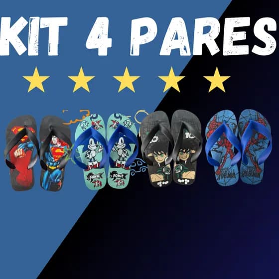 Kit 4 Pares de Chinelo Infantil Menino Super Heróis