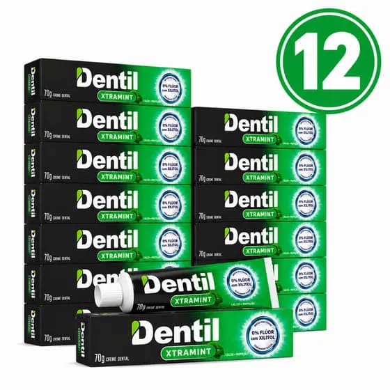 Kit 12 Creme Dental Xtra Mint Dentil 70g - Sem Flúor Com Xilitol