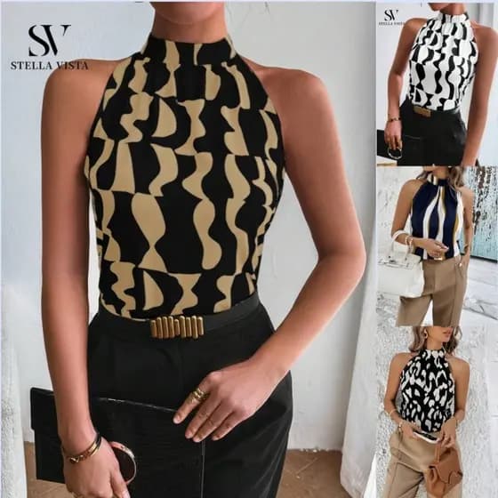 Blusa Feminina Estilosa - Blusa Regata Feminina Gola Alta elegante, carnaval feminino top