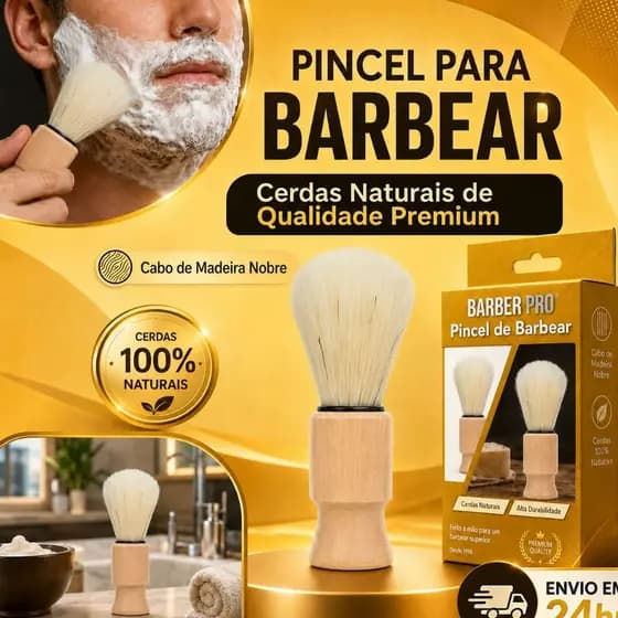 Pincel de Barba Cabo Anatômico e Cerdas Macias - Uso Diário ou Profissional