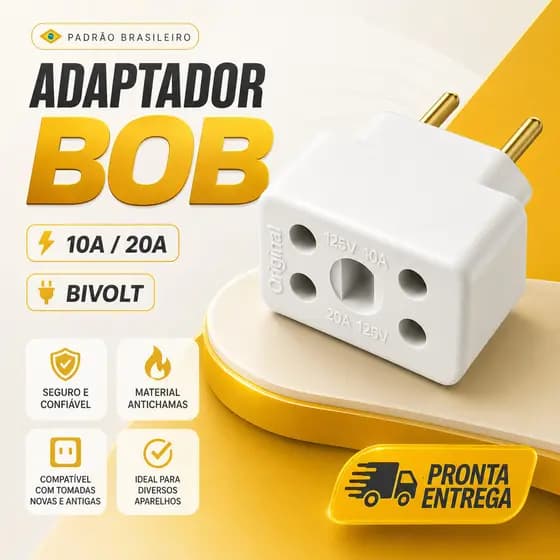 Adaptador de Tomada Resistente Benjamin Tipo Bob 10A/20A Pino Maciço