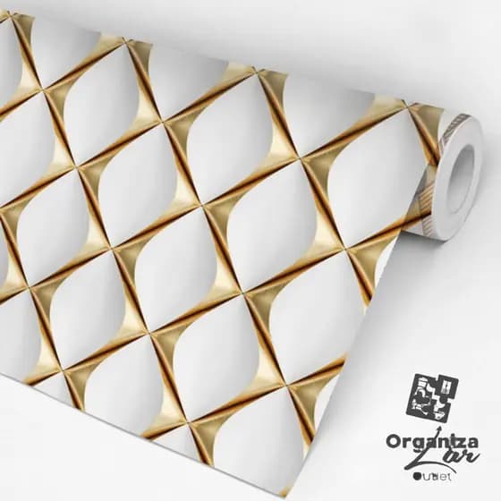 Papel de Parede Decorativo Losango Dourado 3D Adesivo Autocolante 5m x 45cm Sala Quarto