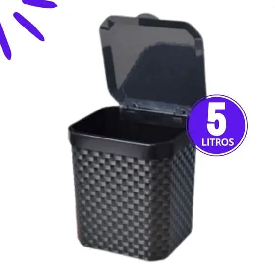 Lixeira Cesto Rattan 5 Litros Preta C Tampa Cozinha Banheiro Lixeira Pia