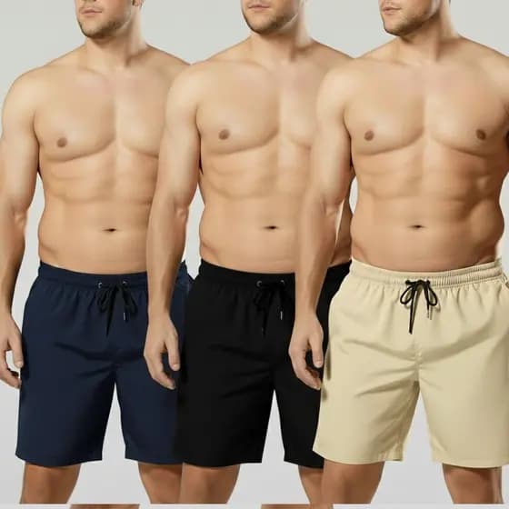 Kit 3 Shorts Tactel Plus Size Masculino Secagem Rápida Ideal para Dia a Dia e Praia