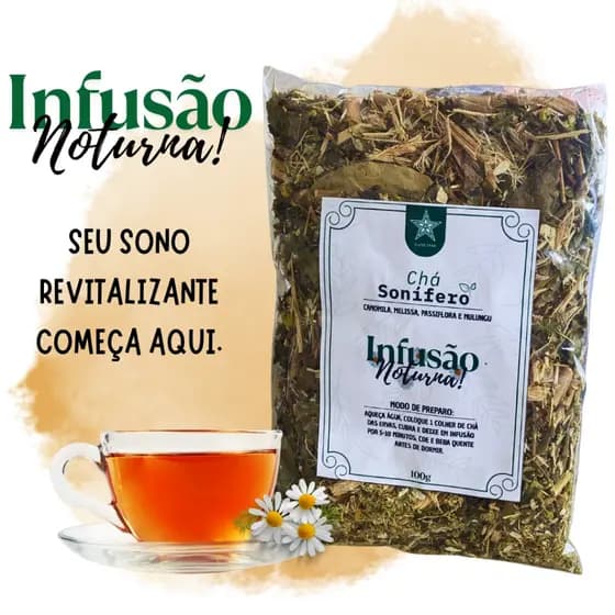 INFUSÃO NOTURNA: CHÁ DO SONO - Camomila, Melissa, Passiflora e Mulungu - 100g
