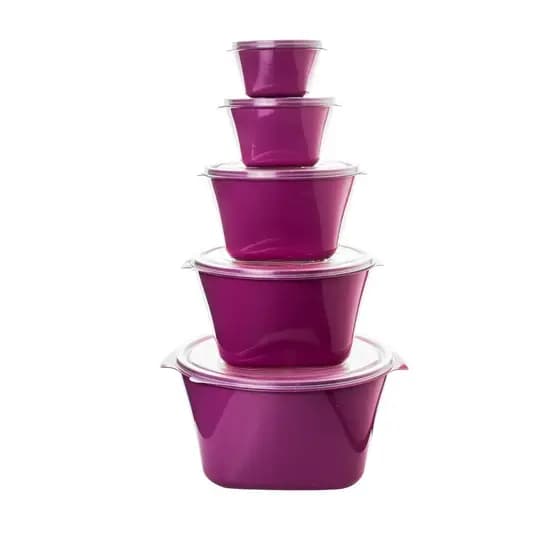 Kit com 5 Vasilhas de Plástico Multiuso Potes Mantimentos Cozinha Utilidades Variedade de Cores