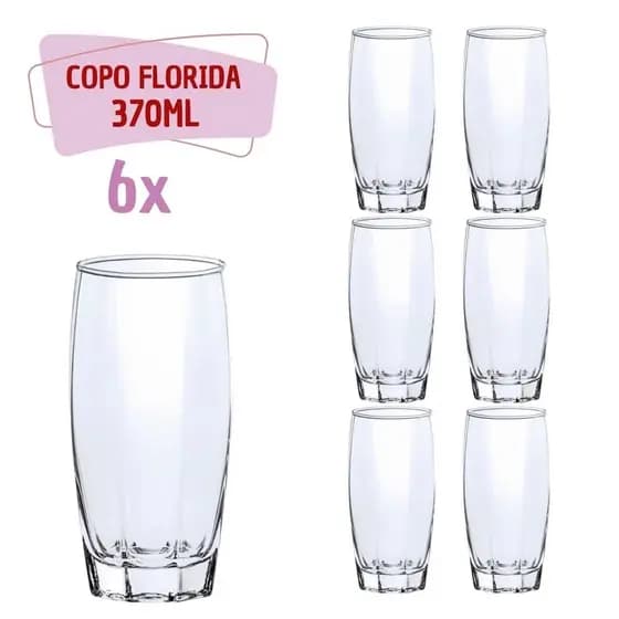 Copos Florida Chique Vidro Transparente Mesa 370ml