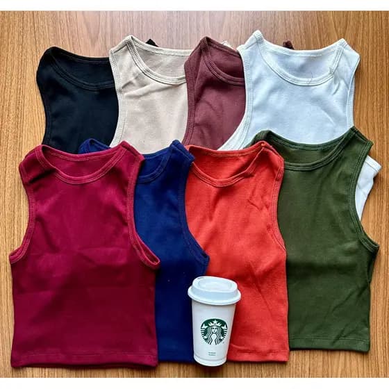 Cropped Regata Feminino Ribana Canelada Blusinha canelada Regata Nadadora Regatinha Malha Algodão Zara Varias Cores