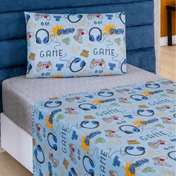Jogo de Lençol Solteiro Bouti Kids Infantil Estampado 3 peças - Game