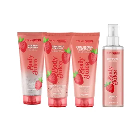 Kit Banho Cuidados com a Pele Morango Feminino Corporal e Facial Dermachem