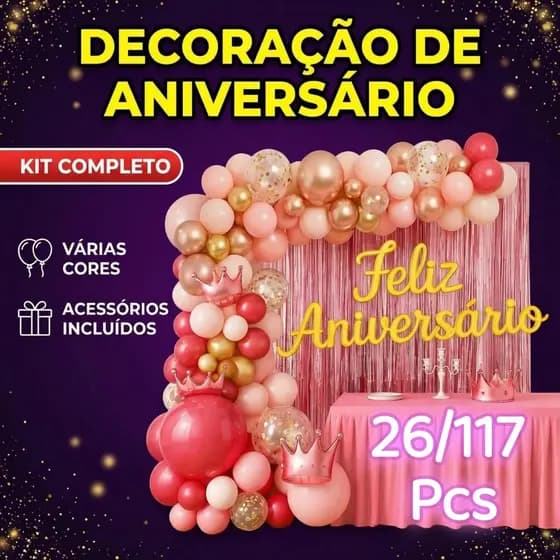 Kit 26/117 Pcs Balão Feliz Aniversario Cortinas Toalha Bexigas Festa Decoração Enfeite Happy Birthday