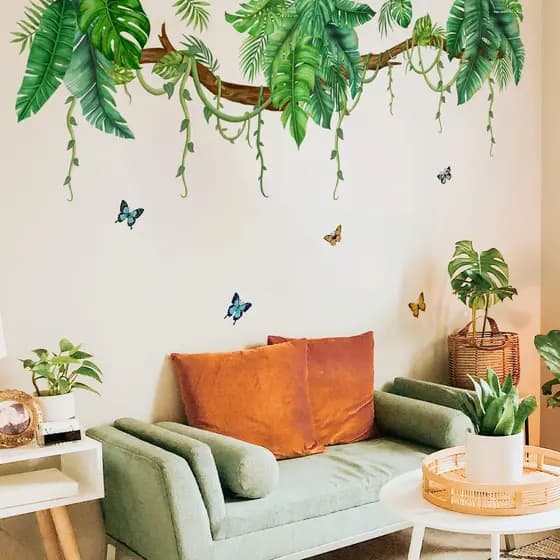 Adesivos de Parede Planta Verde, Adesivos de Parede Borboleta Rattan, Adesivos de Parede para Decoração