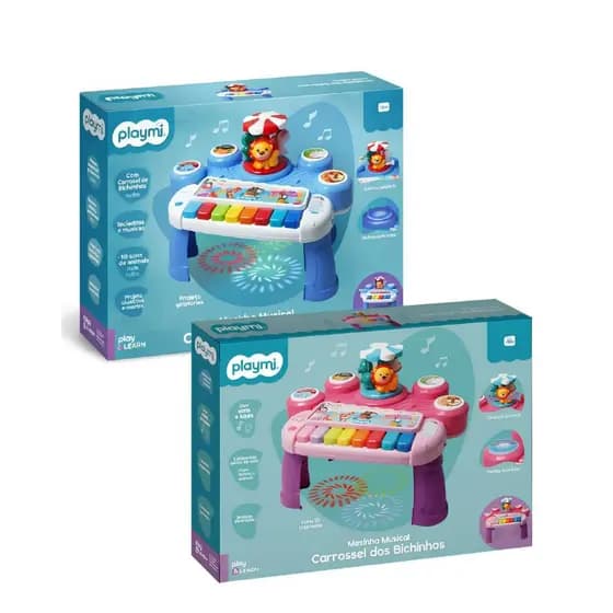 MESINHA MUSICAL BICHINHOS INFANTIL AZUL OU ROSA