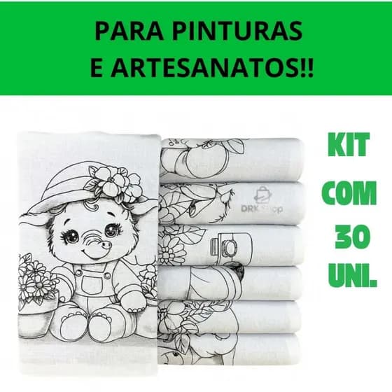 Kit 30 Panos De Prato Riscado Para Pintura Branco Pintar - Cozinha Artesanato Pintura Presentes