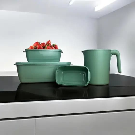Kit 3 Pote Retangular Tampa Com 1 Jarra Plastico Livre Bpa
