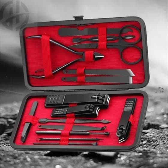 15 Kit peçasm, Cortador De Unhas De Aço Inoxidável Trimmer Earpick Grooming Kit Manicure Pedicure Tesoura Pinça Conjunto