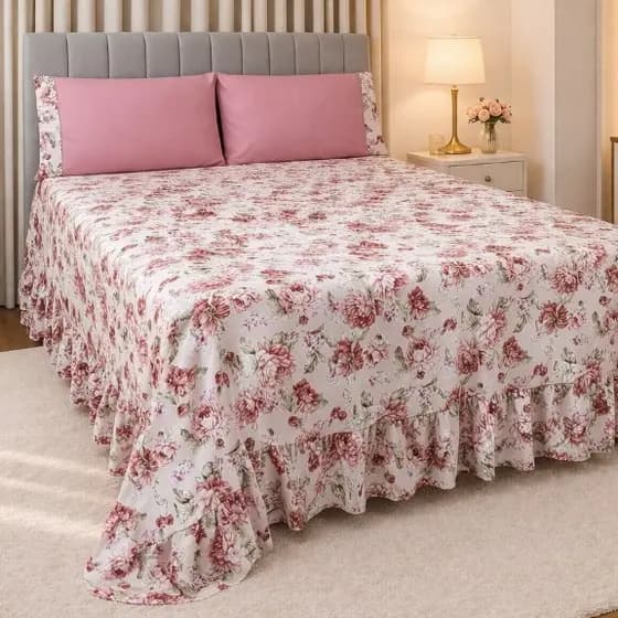 SOLTEIRO CASAL QUEEN KING Cobre Leito Colcha Lençol BELEZA 03 Peças - Floral Cores Vivas Toque Mácio