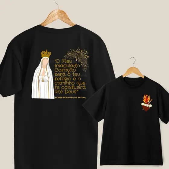 Camiseta Catolica Religiosa Nossa Senhora de Fátima Estampada Unissex Plus Size Premium