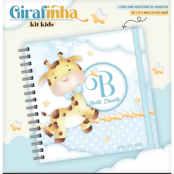 Livro Bebê Personalizado Girafinha com Nome + BRINDE Porta Cartão SUS Menino Menina