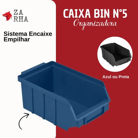 Caixa Bin N 05 Gaveteiro Plástico Organizador Empilhável Azul ou Preto Para Oficinas 1un