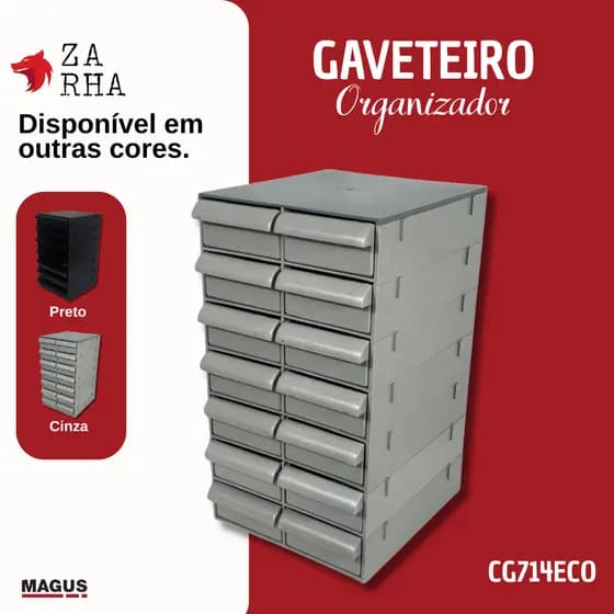 Gaveteiro MAGUS CG714ECO com 14 Gavetas – Organizador Multiuso em Plástico Reciclável Resistente