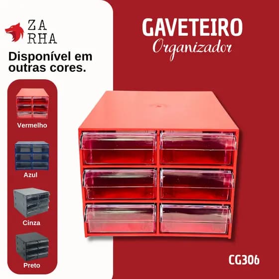 Gaveteiro Organizador Multiuso Profissional CG306 Magus - 6 Gavestas Transparentes