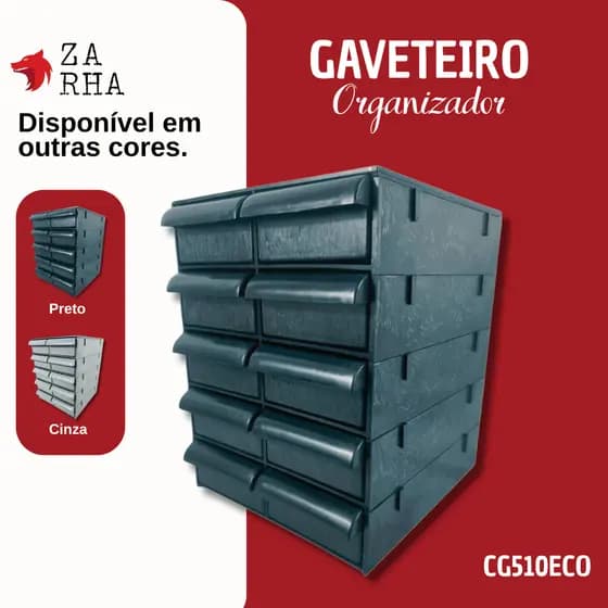 Gaveteiro Ecológico Multiuso MAGUS CG510ECO com 10 Gavetas – Preto ou Cinza (Sem Divisória)