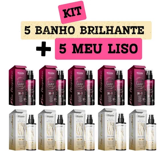 Kit com 5 Spray Capilar Meu liso + 5 Spray banho brilhante 200ml cada Rhenuks