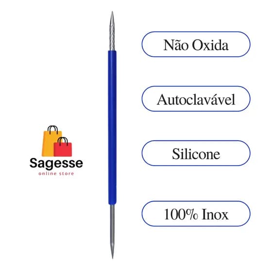 Palito Duplo 105 Cutícula Manicure Pedicure Cutelaria Unha AZUL Silicone Esterilizável Inox Slim